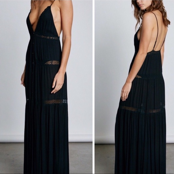 Black Boho Lace Panel Maxi Dress - Picture 2 of 6